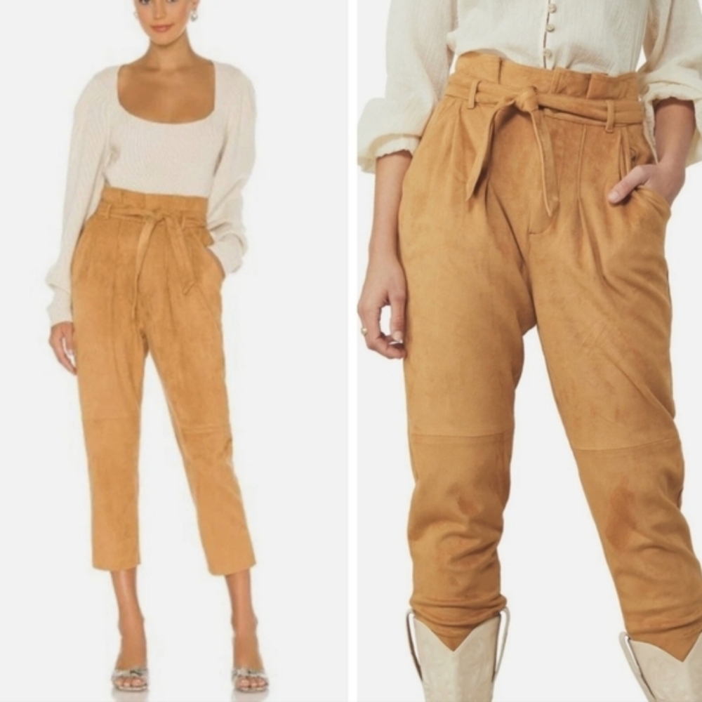 Free People Nightfall Vegan Suede Pants OB1231389 Camel Tan Size 0